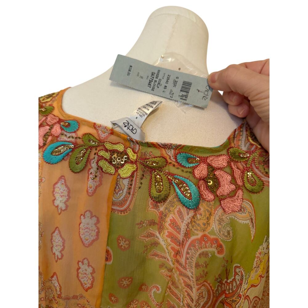Cache NWT Silk Beaded Paisley & Block Pattern Sheer Coverup Drawstring - Medium - Picture 3 of 4